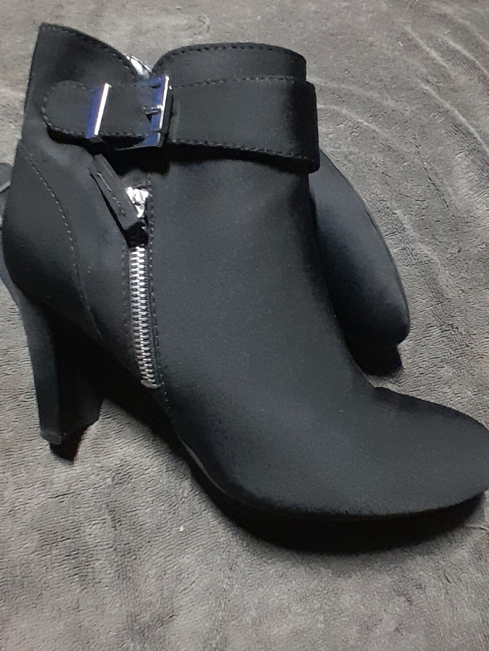 Unisa Black Women's Ankle Bootie with Side Zip and Buckle Accent